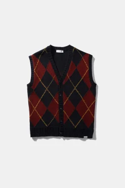 Clearance Argyle Vest Plain Navy Men Knitwear