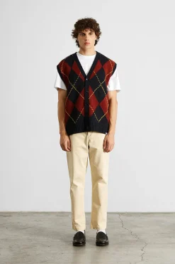 Clearance Argyle Vest Plain Navy Men Knitwear