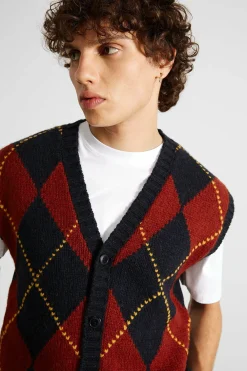 Clearance Argyle Vest Plain Navy Men Knitwear