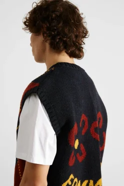 Clearance Argyle Vest Plain Navy Men Knitwear