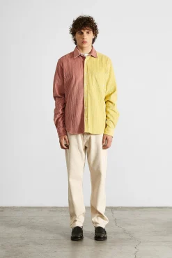 Clearance Block French Cord Plain Salmon Men Shirts