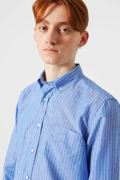 Flash Sale Bold Shirt Vertical Stripes Blue Men Shirts