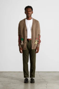 Discount Brioche Cardigan Plain Brown Men Knitwear