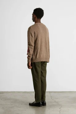 Discount Brioche Cardigan Plain Brown Men Knitwear