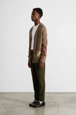 Discount Brioche Cardigan Plain Brown Men Knitwear