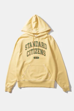 Shop College Arch Hoodie Plain Light Yellow Men Sweatshirts