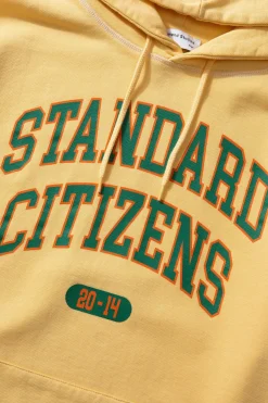 Shop College Arch Hoodie Plain Light Yellow Men Sweatshirts