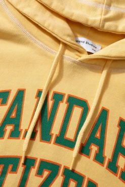 Shop College Arch Hoodie Plain Light Yellow Men Sweatshirts