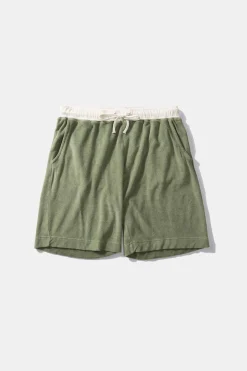 Cheap Contrast Terry Shorts Plain Olive Men Trousers