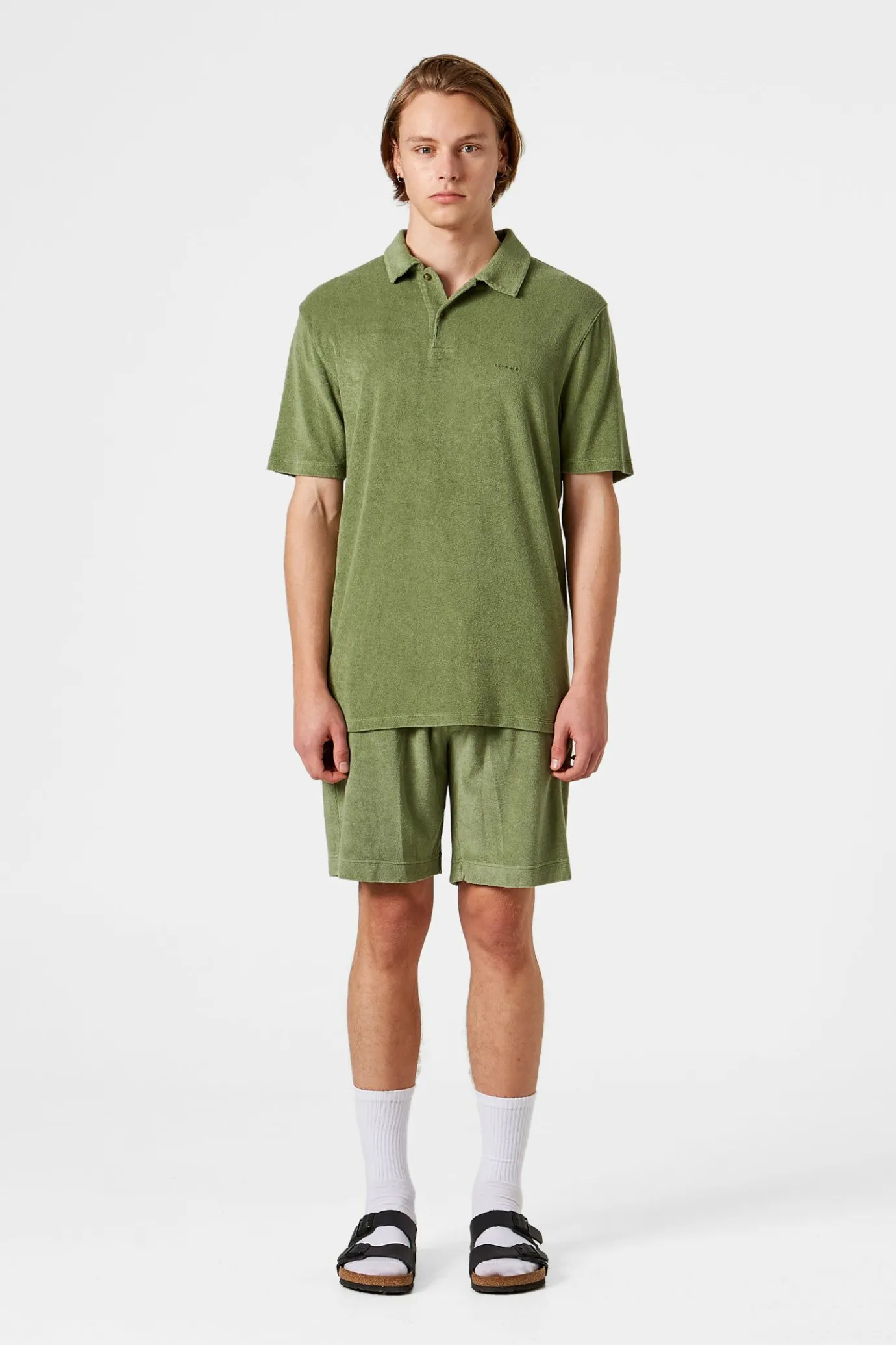 Cheap Contrast Terry Shorts Plain Olive Men Trousers