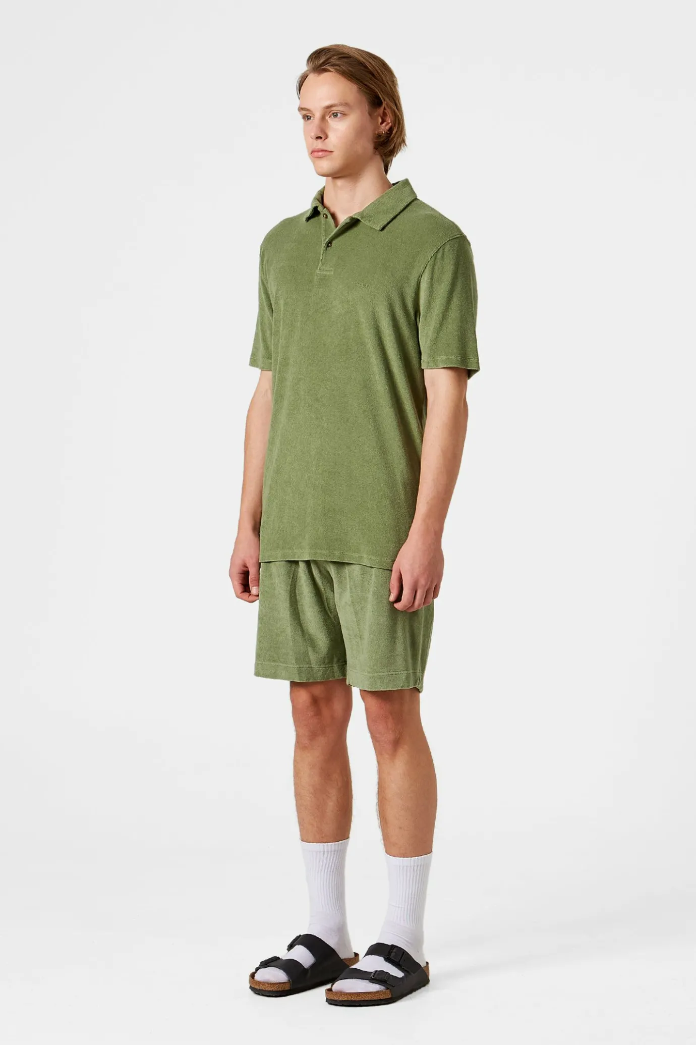 Cheap Contrast Terry Shorts Plain Olive Men Trousers