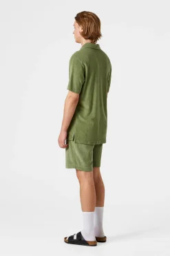 Cheap Contrast Terry Shorts Plain Olive Men Trousers