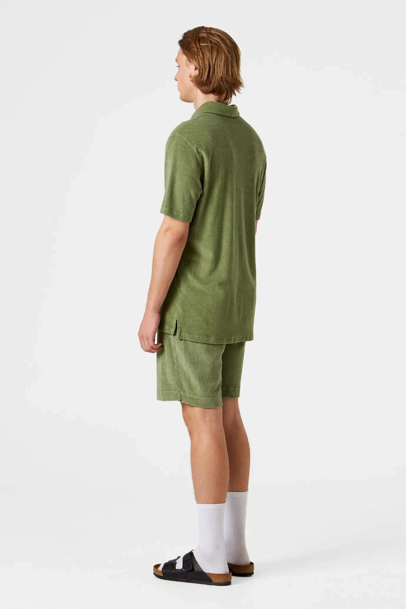 Cheap Contrast Terry Shorts Plain Olive Men Trousers