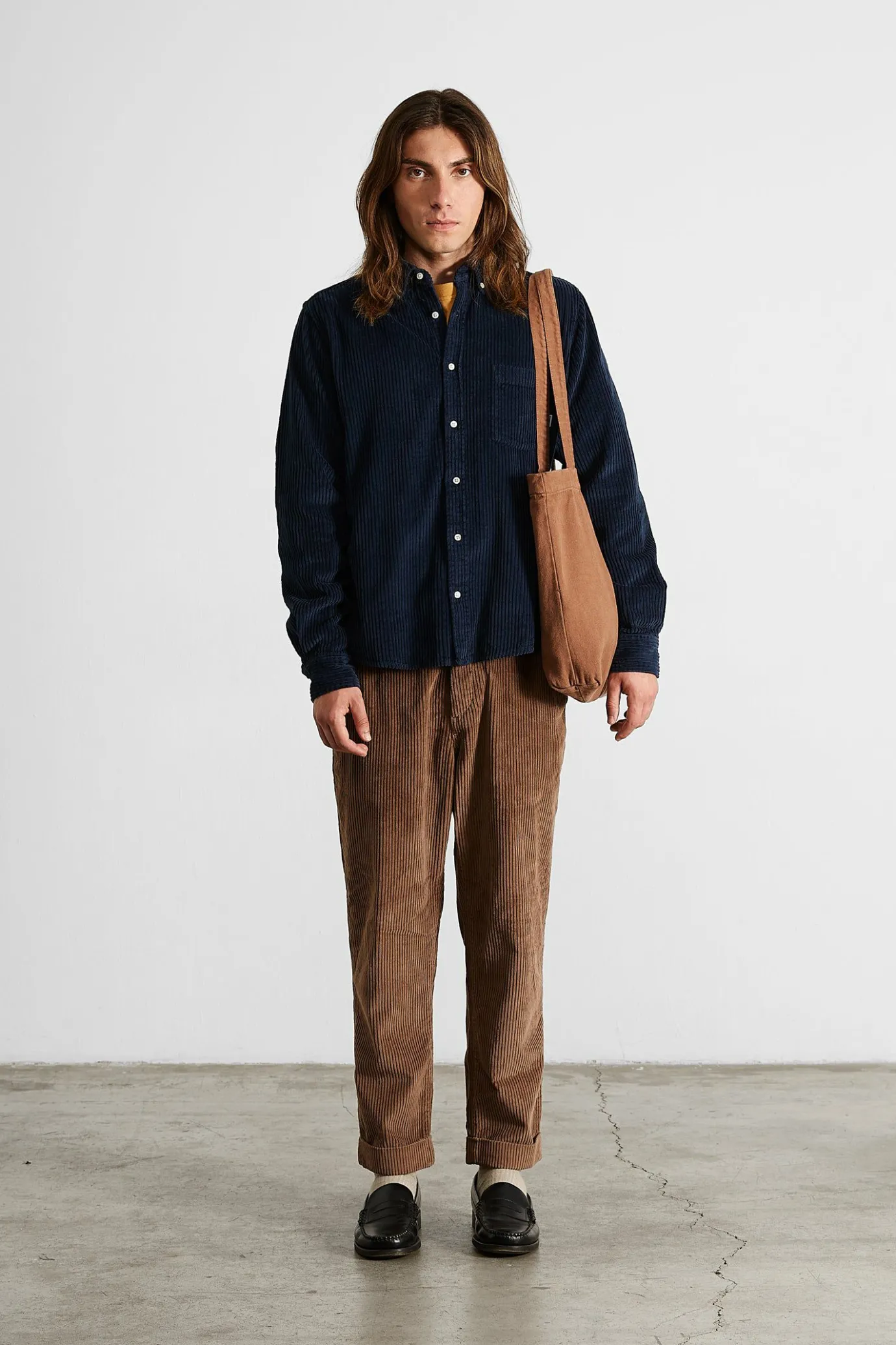 Cheap Cord Shirt Plain Navy Men Shirts