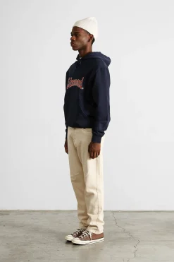 Discount Curly Hoodie Plain Navy Men Sweatshirts