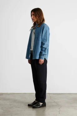Store Day Shirt Denim Plain Stonewash Men Shirts