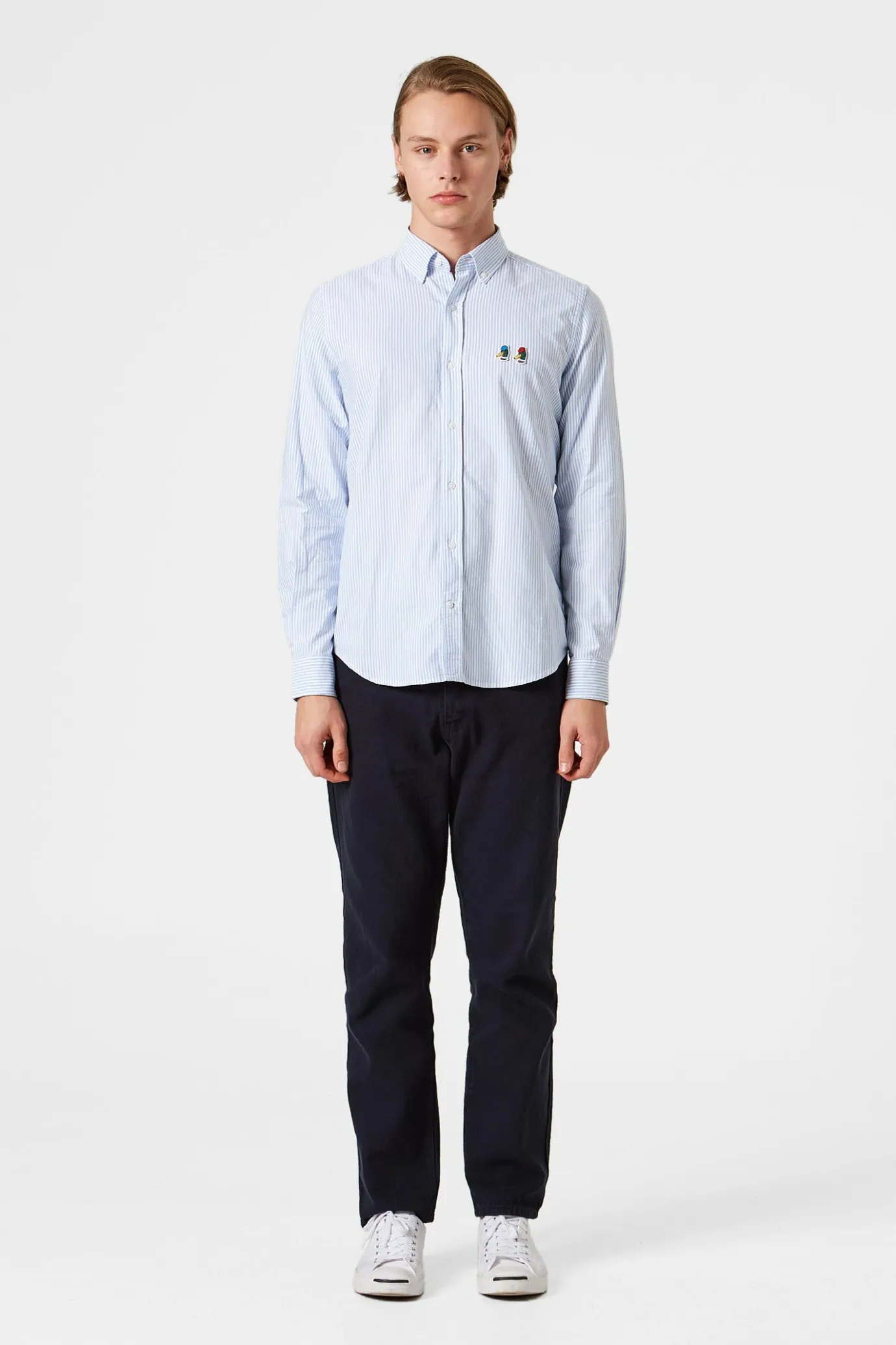 Outlet Duck Vertical Plain Light Blue Men Shirts