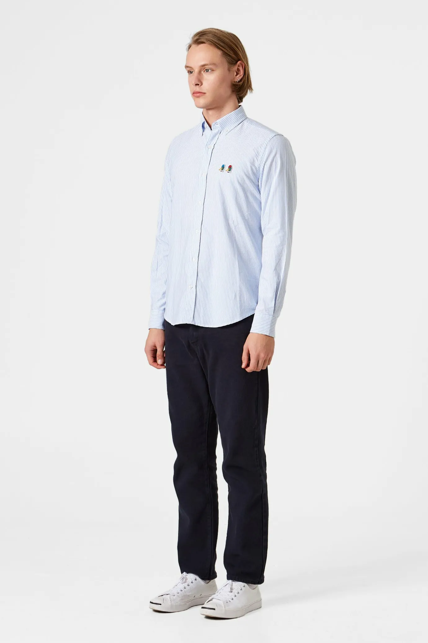 Outlet Duck Vertical Plain Light Blue Men Shirts