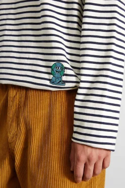Outlet Embro Stripes Plain Navy Men T-Shirts