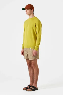 Discount Flax Sweater Plain Green Men Knitwear