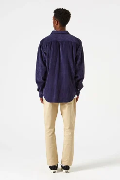 Hot French Cord Shirt Plain Navy Men Shirts