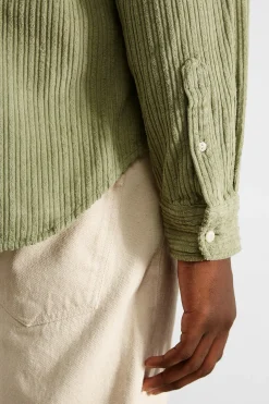 Sale French Cord Shirt Plain Olive Men Shirts