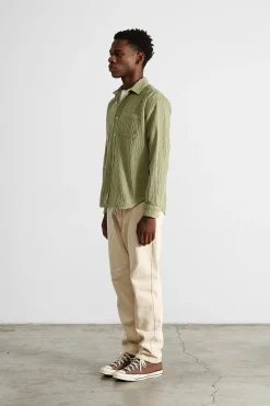 Sale French Cord Shirt Plain Olive Men Shirts