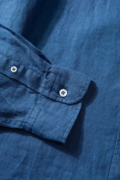 Cheap Linen Shirt Plain Blue Men Shirts
