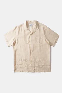 New Linen Short Sleeve Plain Off White Men Shirts