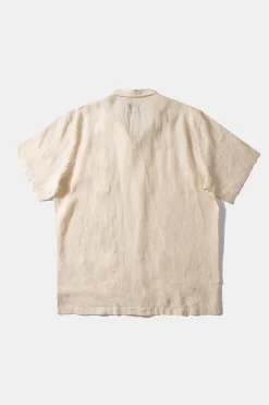 New Linen Short Sleeve Plain Off White Men Shirts