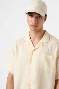 New Linen Short Sleeve Plain Off White Men Shirts