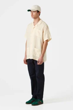 New Linen Short Sleeve Plain Off White Men Shirts