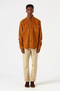 Fashion Microcord Shirt Plain Brown Men Shirts