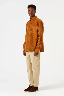 Fashion Microcord Shirt Plain Brown Men Shirts