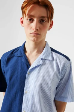 Discount Middle Shirt Colour Block Navy Men Shirts