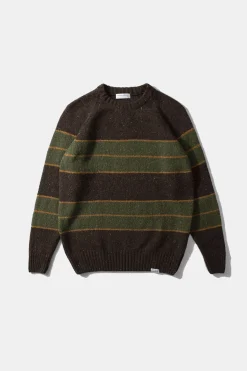 Best Multi Stripes Sweater Plain Brown Men Knitwear