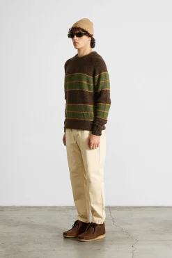 Best Multi Stripes Sweater Plain Brown Men Knitwear