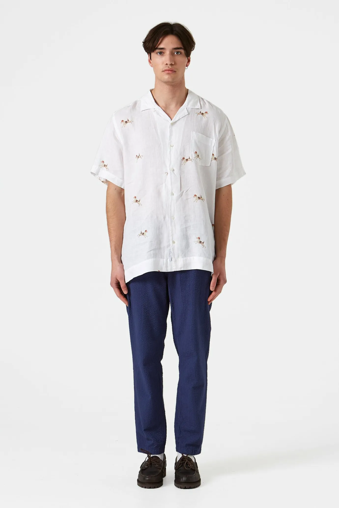 Store Murano Seersucker Pants Plain Navy Men Trousers