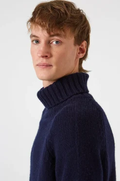 Best Sale Paris Turtle Neck Plain Navy Men Knitwear