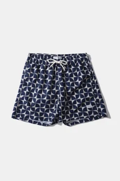 Fashion Pinwheel Classic Plain Navy Men Swimwear