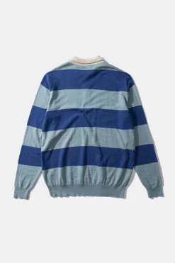 Hot Rugby Knitted Polo Plain Blue Men Knitwear
