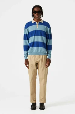 Hot Rugby Knitted Polo Plain Blue Men Knitwear