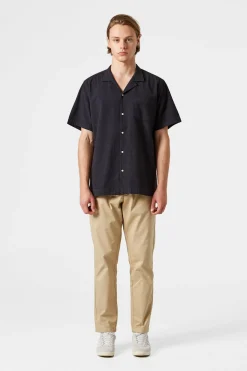 Fashion Seersucker Shirt Plain Navy Men Shirts
