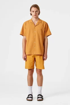 Sale Seersucker Shorts Plain Mustard Men Trousers