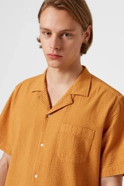 Sale Seersucker Shorts Plain Mustard Men Trousers