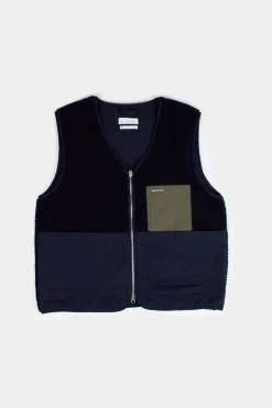 Clearance Shearling Vest Plain Navy Men Outerwear