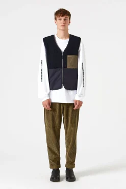 Clearance Shearling Vest Plain Navy Men Outerwear