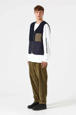 Clearance Shearling Vest Plain Navy Men Outerwear