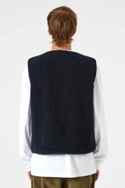 Clearance Shearling Vest Plain Navy Men Outerwear