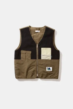 Outlet Shearling Vest Plain Navy Men Outerwear